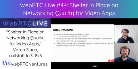 WebRTC Live #44 – “Shelter in Place on Networking Quality for Video Apps,” Varun Singh, callstats.io and 8×8